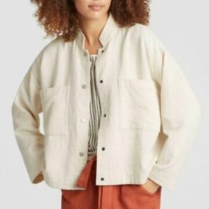 Eileen Fisher Undyed Ecru Organic Cotton Channels Mandarin Collar Jacket